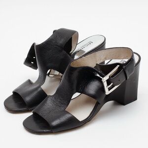 Michael Kors Black Leather Block Heel Sandals 6.5M